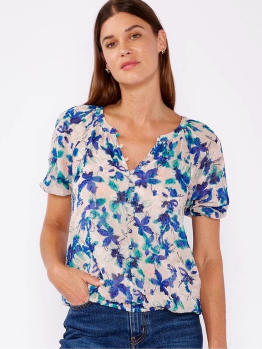 Lovestitch Ocean Breeze Floral Blouse Sz L